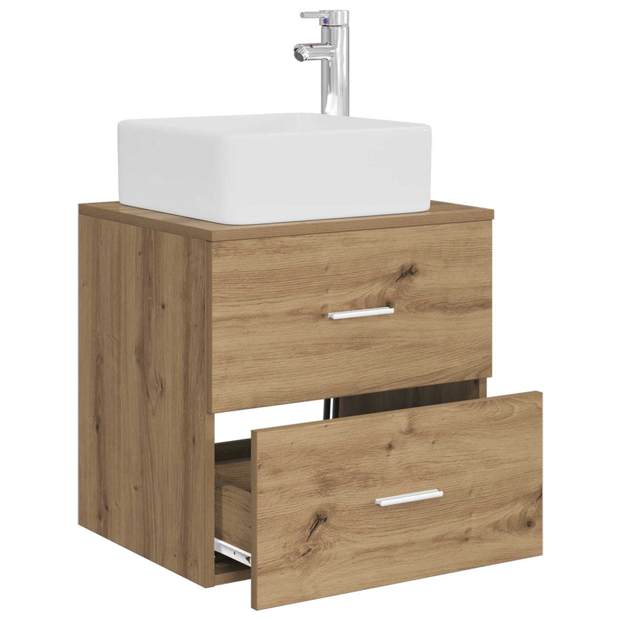Wandgemonteerde wastafelmeubel Artisanaal eiken