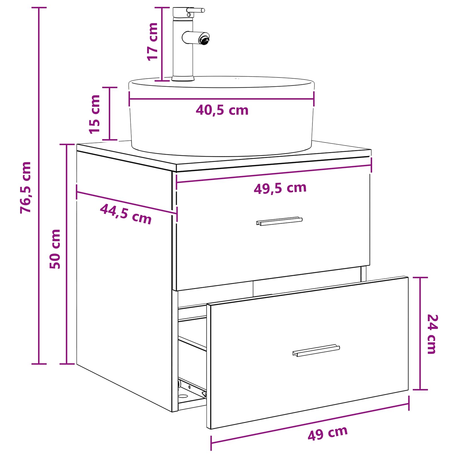Wandgemonteerde wastafelmeubel Wit 49,5 x 44,5 x 65 cm