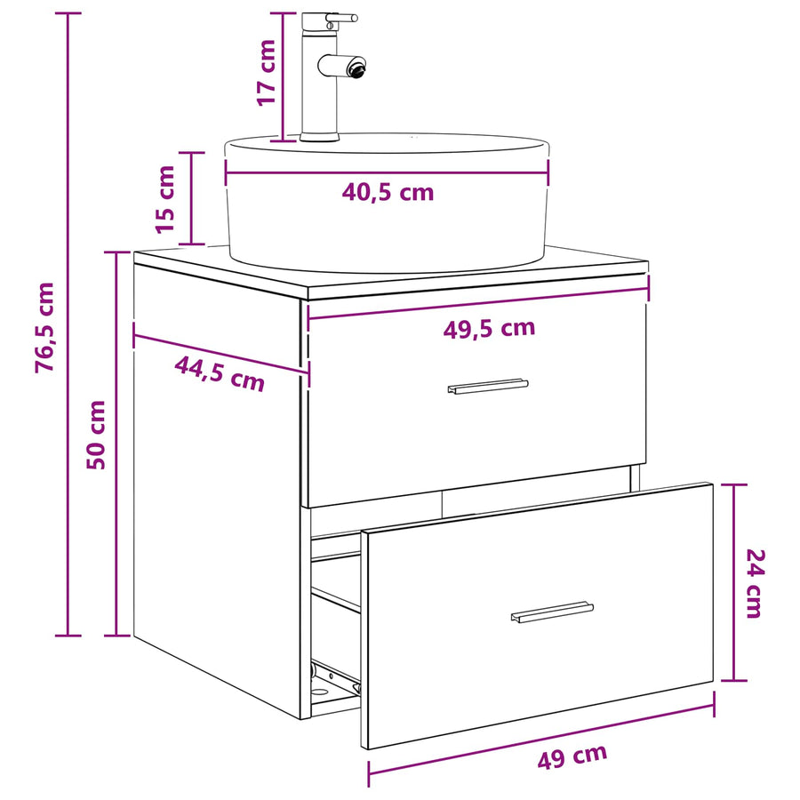 Wandgemonteerde wastafelmeubel Zwart eiken 49,5 x 44,5 x 65 cm