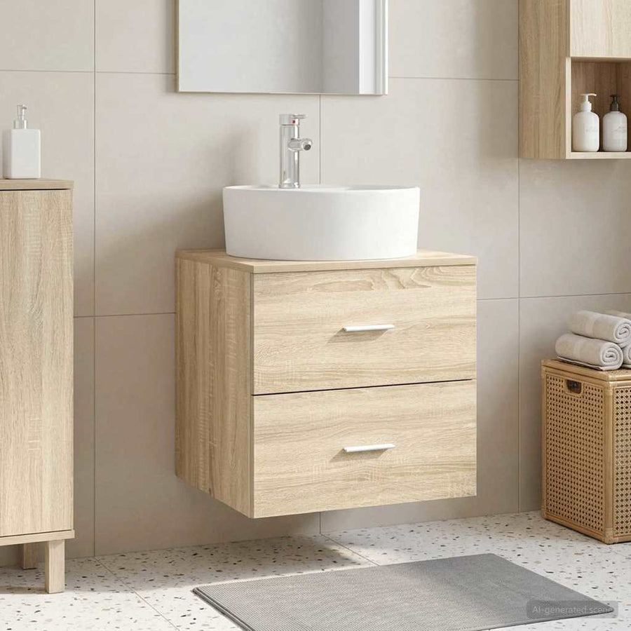 Wandgemonteerde wastafelmeubel Sonoma Eiken 49,5 x 44,5 x 65 cm