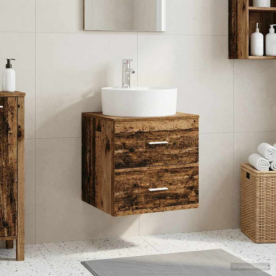Wandgemonteerde wastafelmeubel Oud hout 49,5 x 44,5 x 65 cm