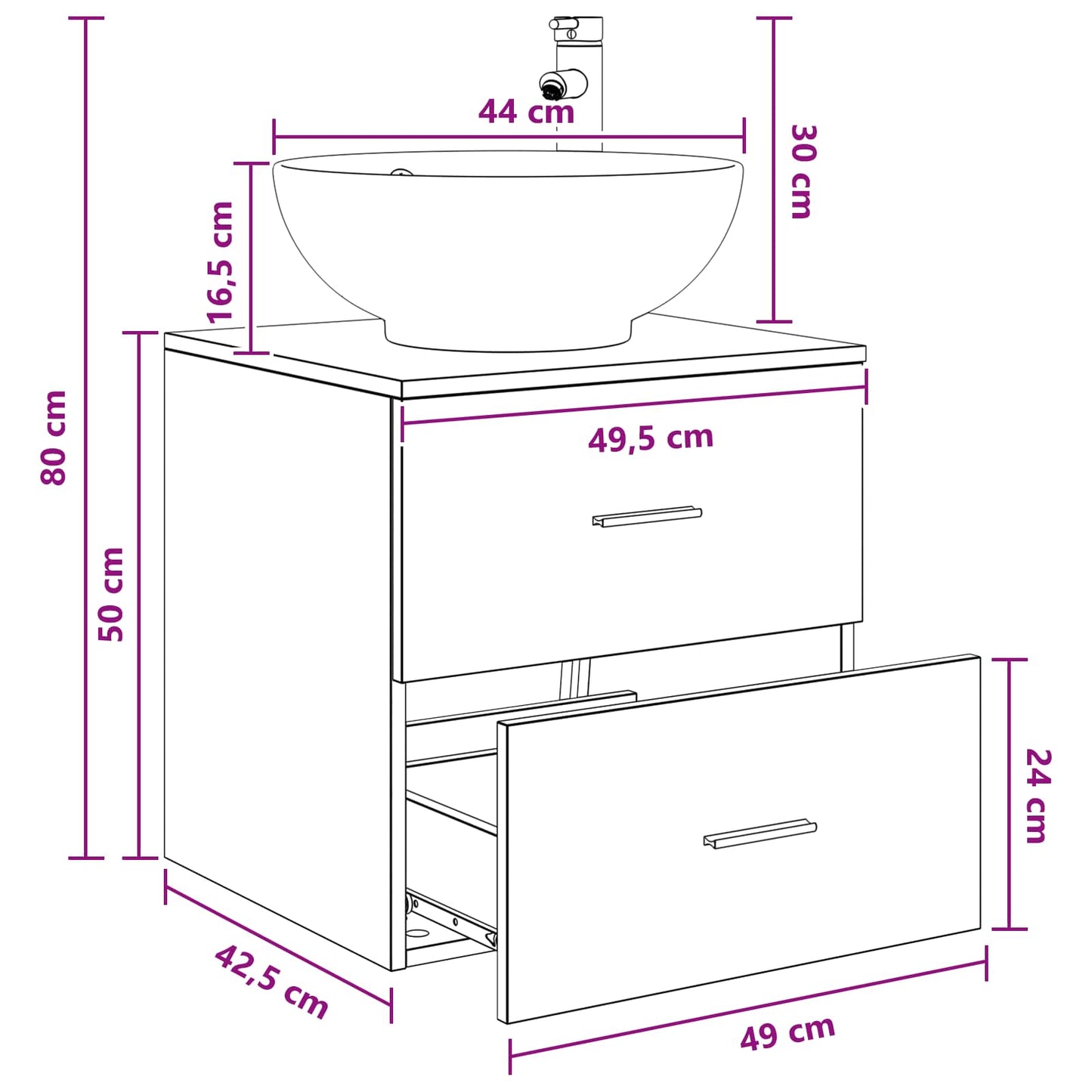 Wandgemonteerde wastafelmeubel Betongrijs 49,5 x 44,5 x 66,5 cm