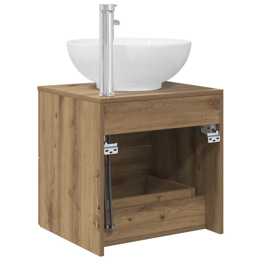 Wandgemonteerde wastafelmeubel Artisanaal eiken