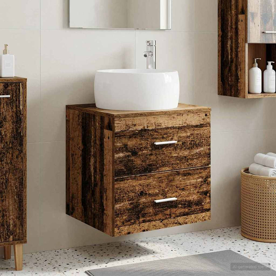 Wandgemonteerde wastafelmeubel Oud hout 49,5 x 44,5 x 66 cm