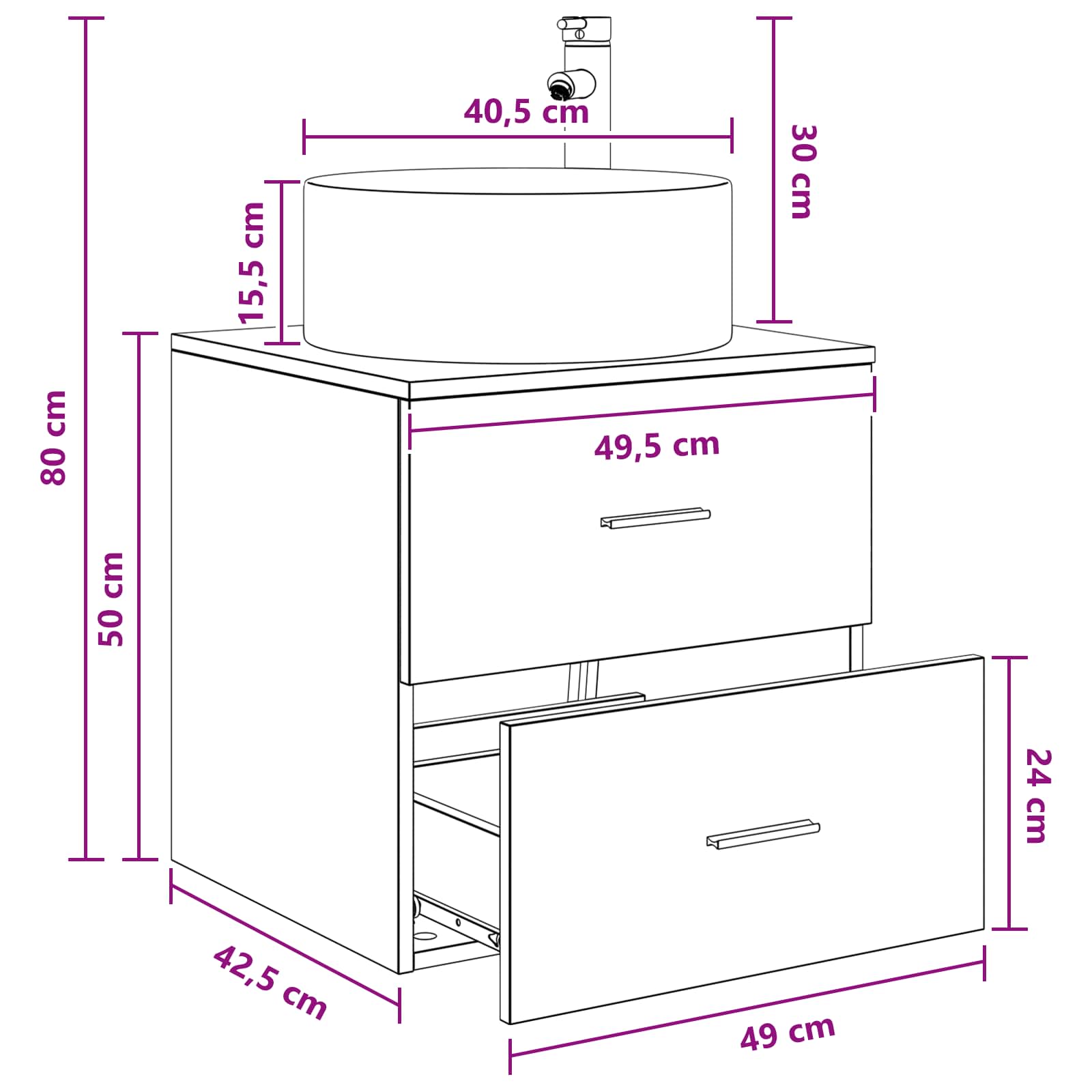 Wandgemonteerde wastafelmeubel Wit 49,5 x 44,5 x 65,5 cm