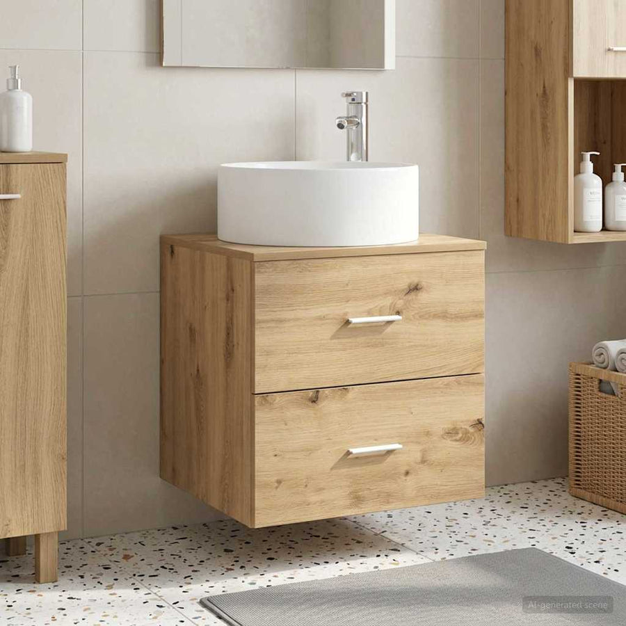 Wandgemonteerde wastafelmeubel Artisanaal eiken