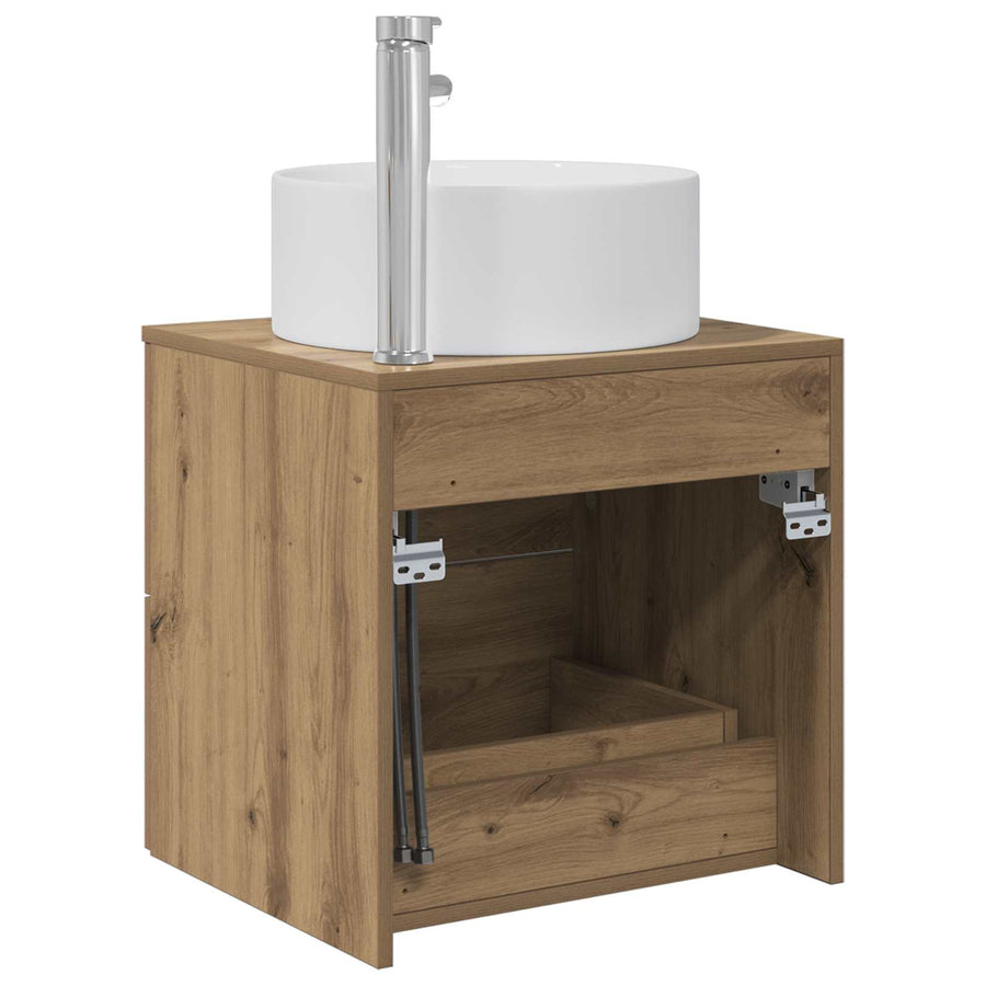 Wandgemonteerde wastafelmeubel Artisanaal eiken