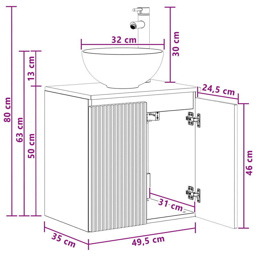 Wandgemonteerde wastafelmeubel Zwart 49,5 x 35 x 63 cm