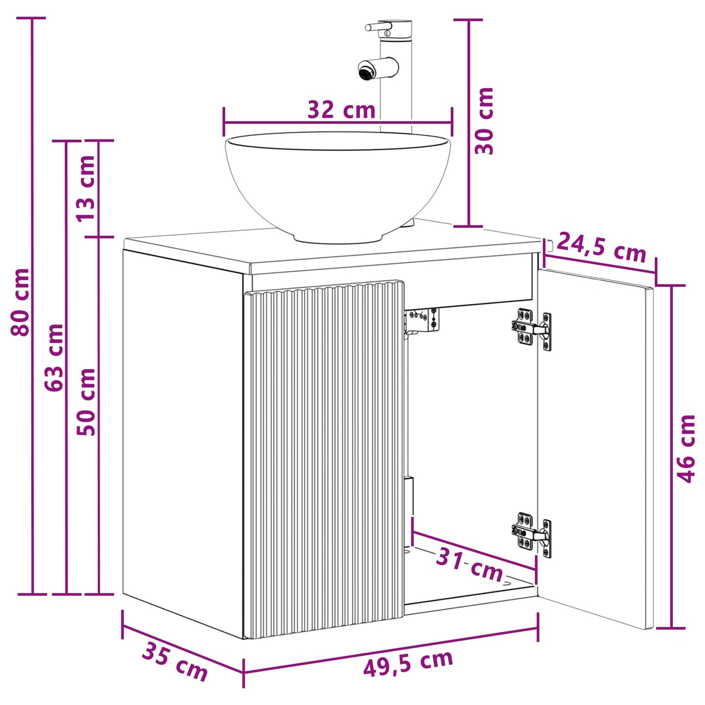 Wandgemonteerde wastafelmeubel Grijs Sonoma 49,5 x 35 x 63 cm