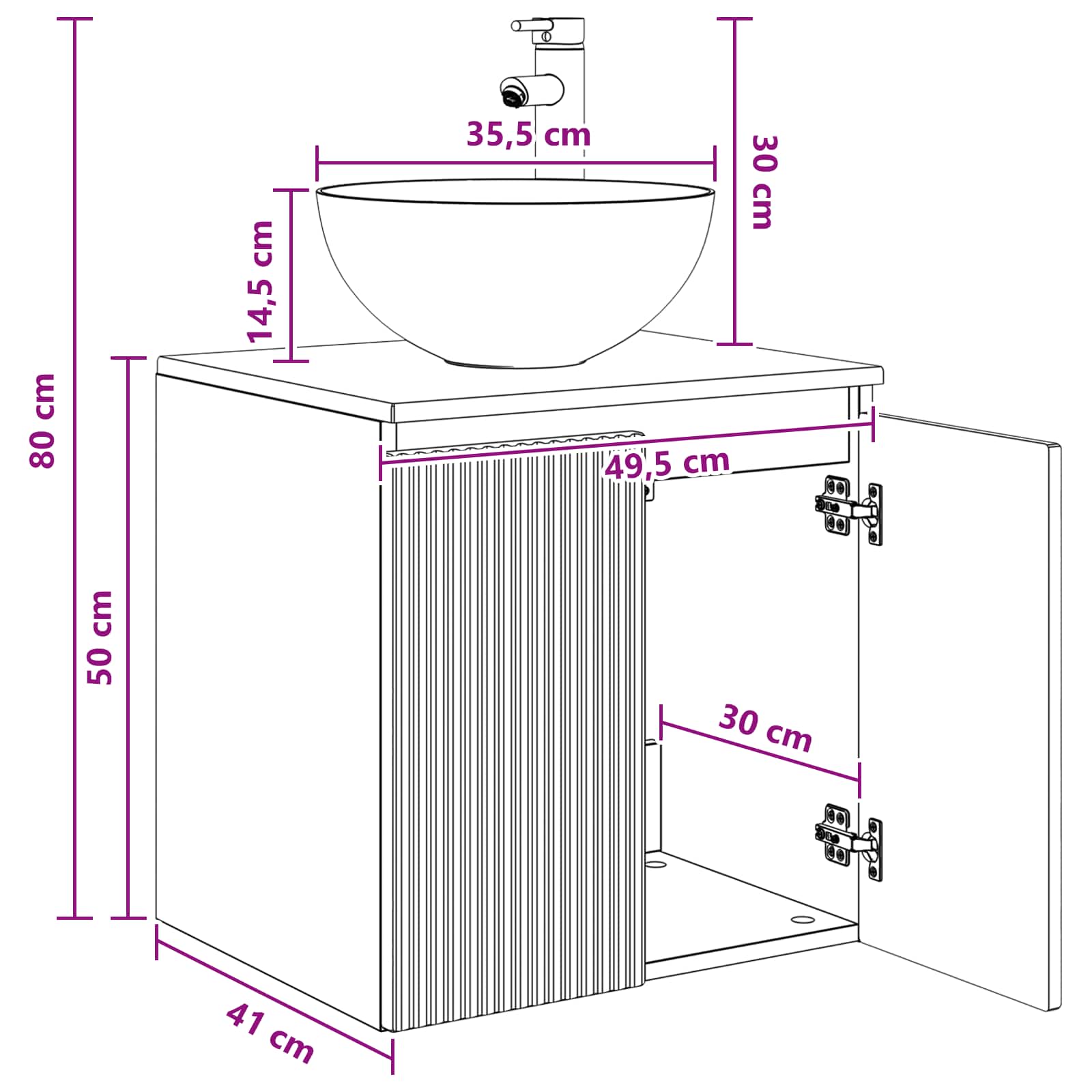 Wandgemonteerde wastafelmeubel Wit 49,5 x 41 x 64,5 cm