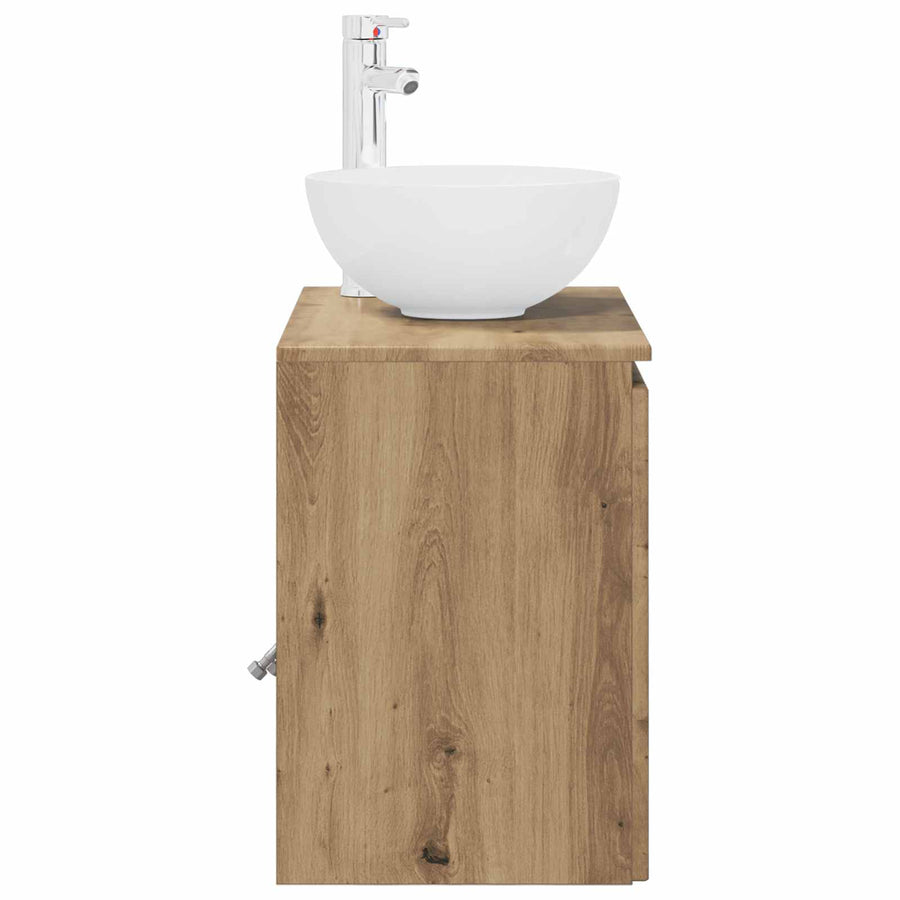 Wandgemonteerde wastafelmeubel Artisanaal eiken