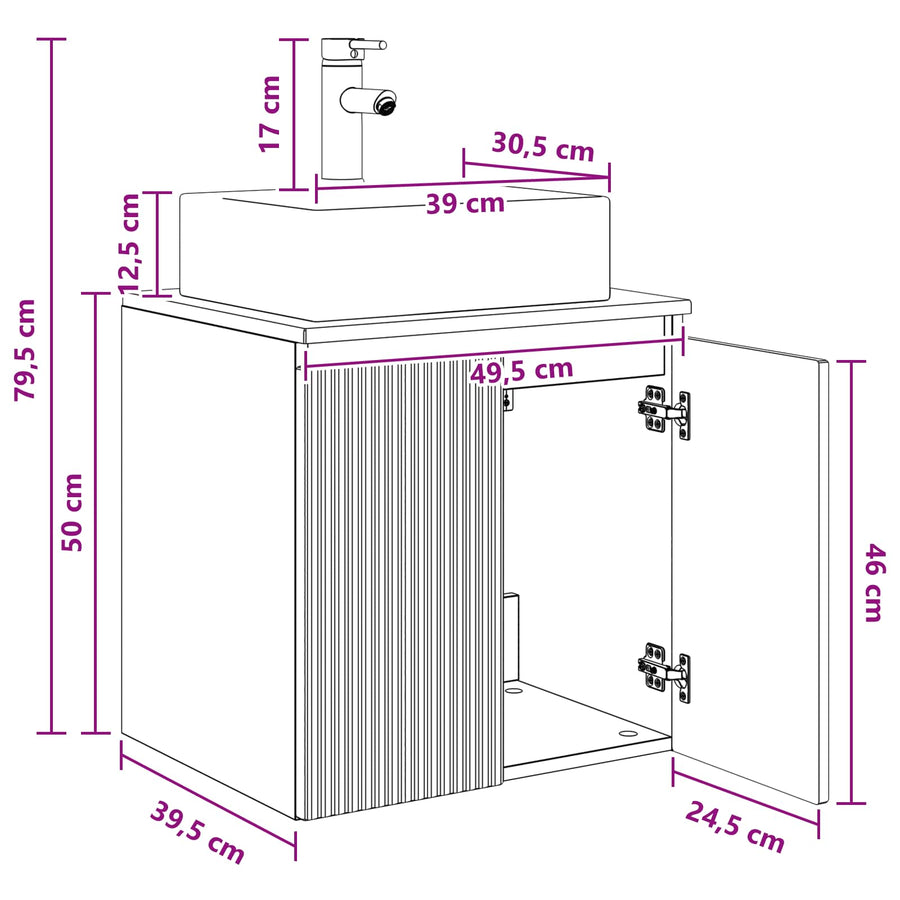 Wandgemonteerde wastafelmeubel Oud hout 49,5 x 41 x 62,5 cm