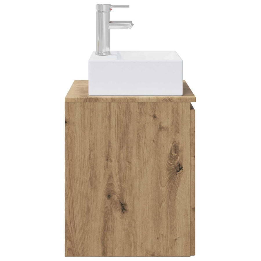 Wandgemonteerde wastafelmeubel Artisanaal eiken