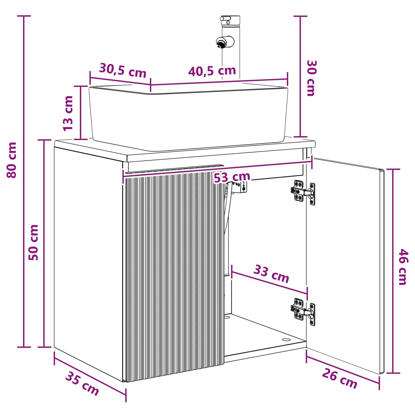 Wandgemonteerde wastafelmeubel Wit 53 x 35 x 63 cm Bewerkt hout