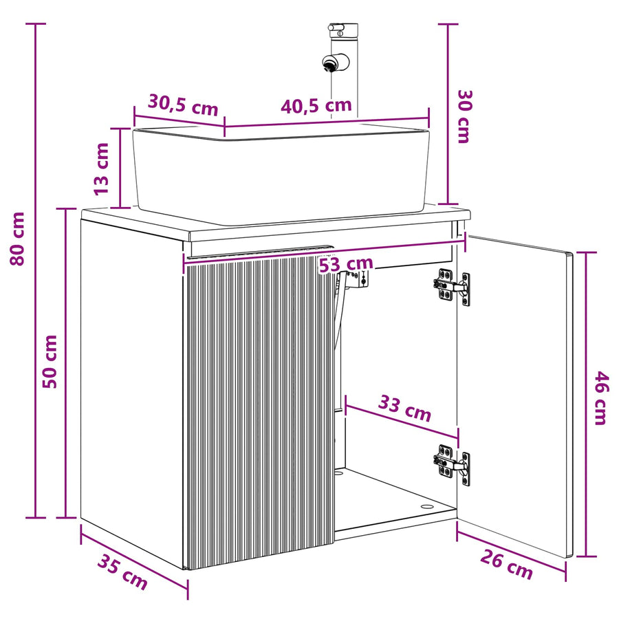 Wandgemonteerde wastafelmeubel Oud hout 53 x 35 x 63 cm