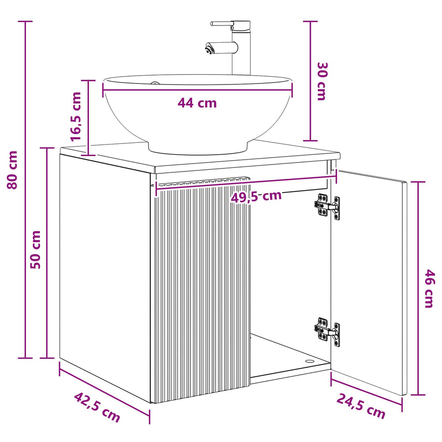 Wandgemonteerde wastafelmeubel Zwart 49,5 x 44,5 x 65 cm
