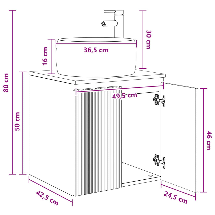 Wandgemonteerde wastafelmeubel Sonoma Eiken 49,5 x 44,5 x 66 cm