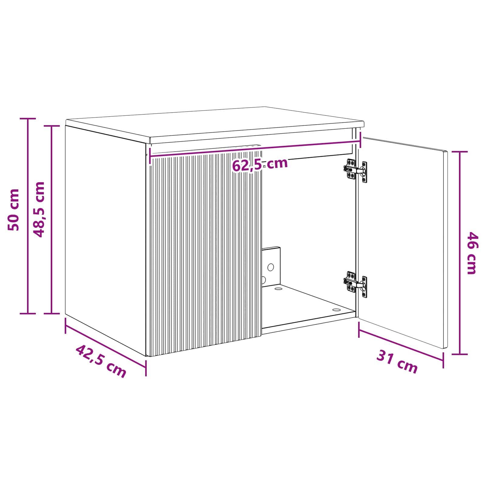 Wand Gemonteerde Badkamerkast Zwart 62,5 x 44,5 x 50 cm