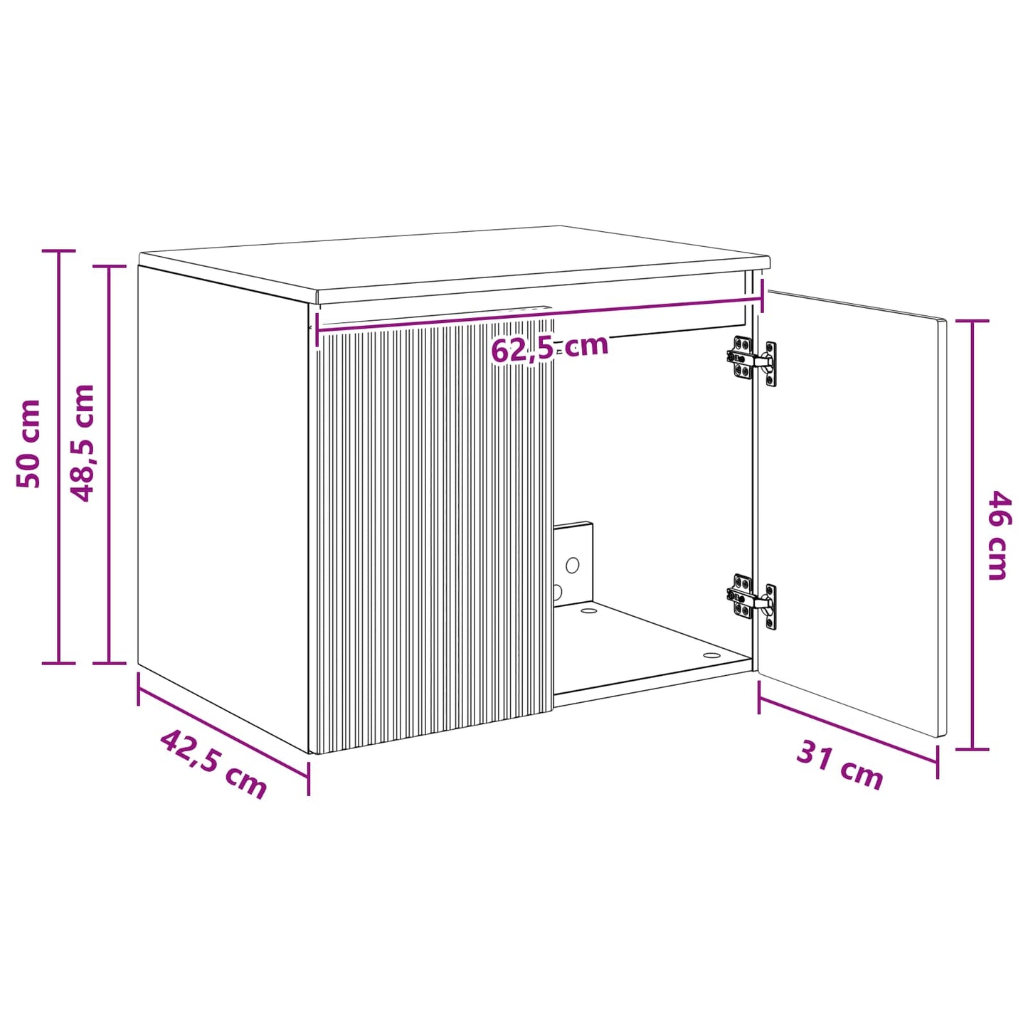 Wand Gemonteerde Badkamerkast Hoogglans Wit 62,5 x 44,5 x 50 cm
