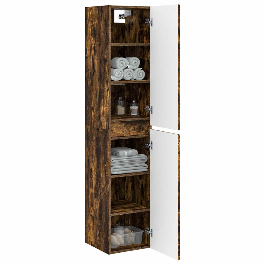 Wand Gemonteerde Badkamerkast Gerookt eiken 33 x 34,5 x 160 cm