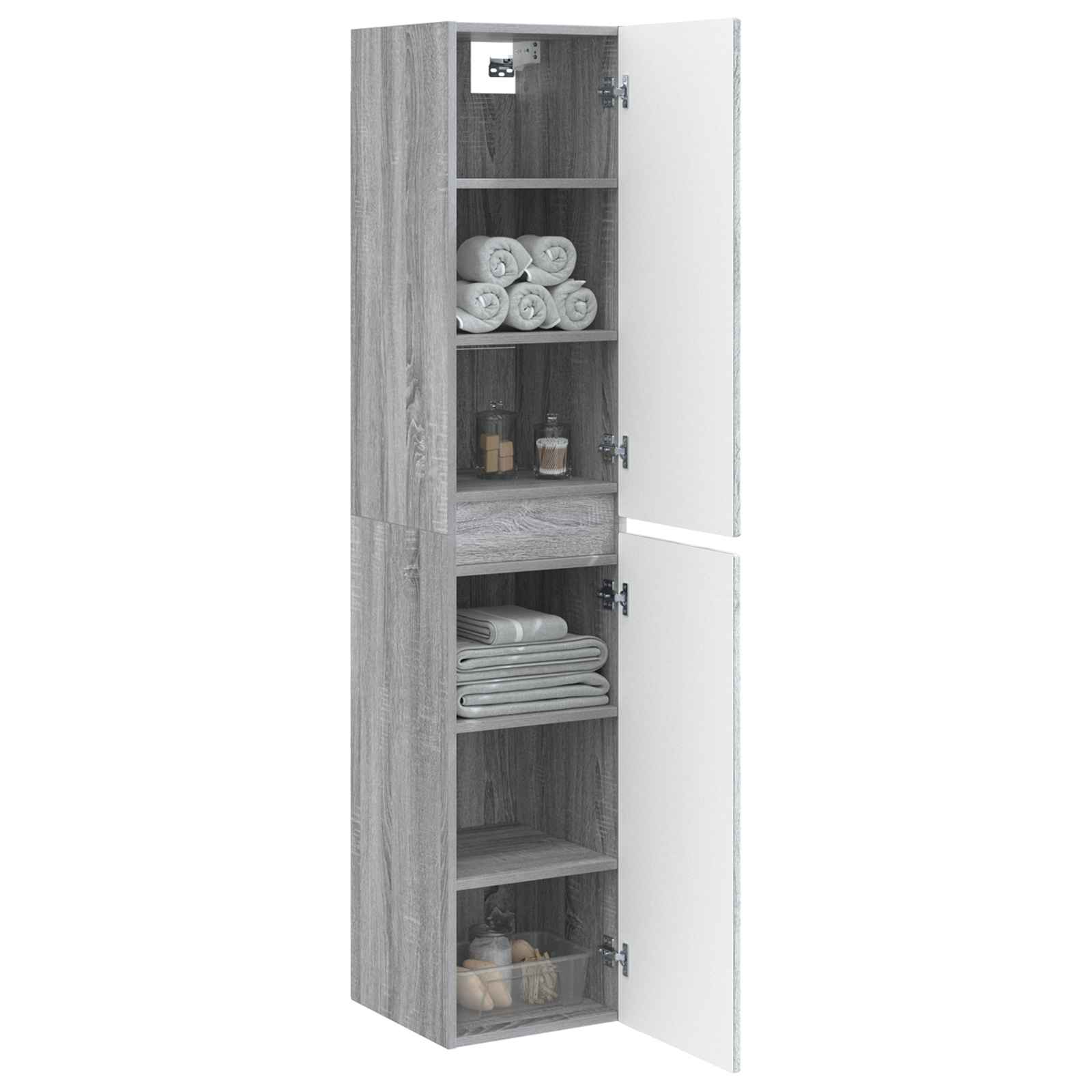 Wand Gemonteerde Badkamerkast Grijs Sonoma 33 x 34,5 x 160 cm