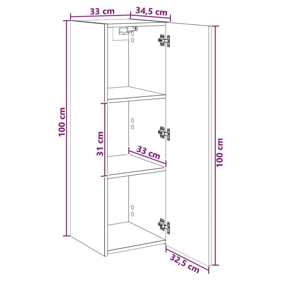 Wand Gemonteerde Badkamerkast Zwart 33 x 34,5 x 100 cm