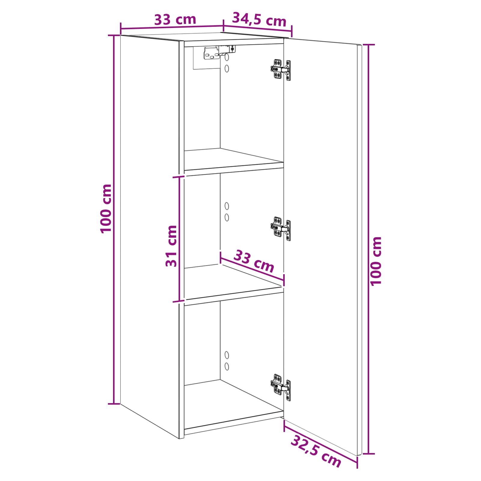 Wand Gemonteerde Badkamerkast Sonoma Eiken 33 x 34,5 x 100 cm