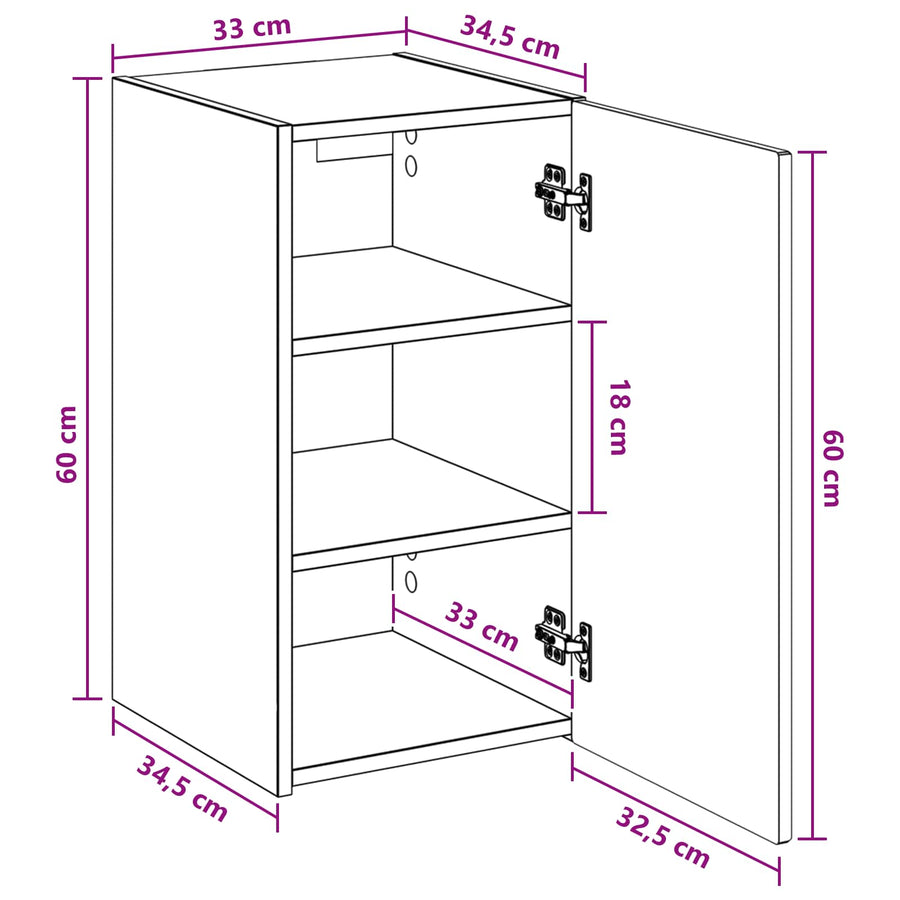 Wand Gemonteerde Badkamerkast Zwart 33 x 34,5 x 60 cm