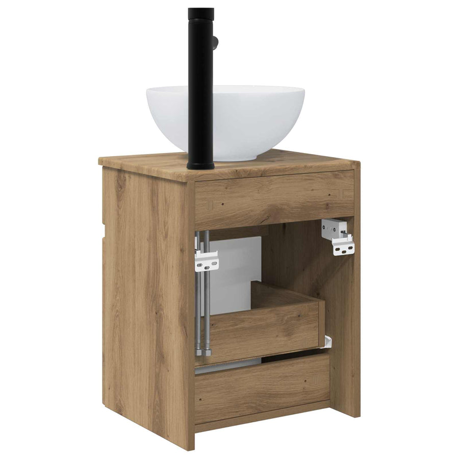 Wandgemonteerde wastafelmeubel Artisanaal eiken 39 x 35 x 63 cm