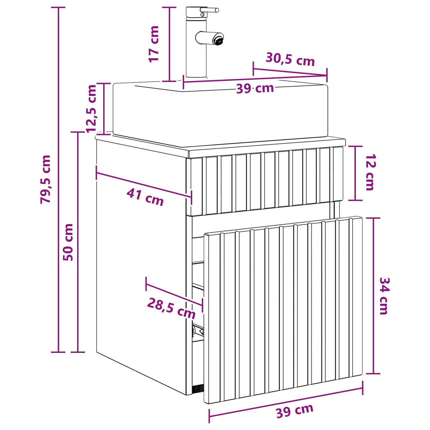 Wandgemonteerde wastafel Hoogglans Wit 39 x 41 x 62,5 cm