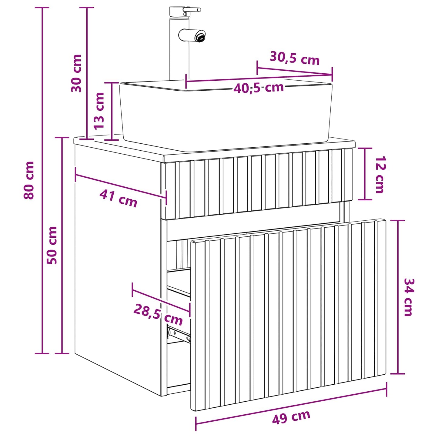 Wandgemonteerde wastafelmeubel Wit 49 x 41 x 63 cm Bewerkt hout