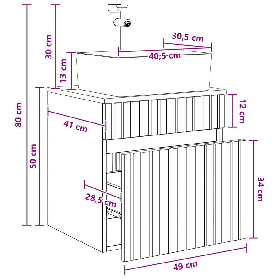 Wandgemonteerde wastafelmeubel Sonoma Eiken 49 x 41 x 63 cm