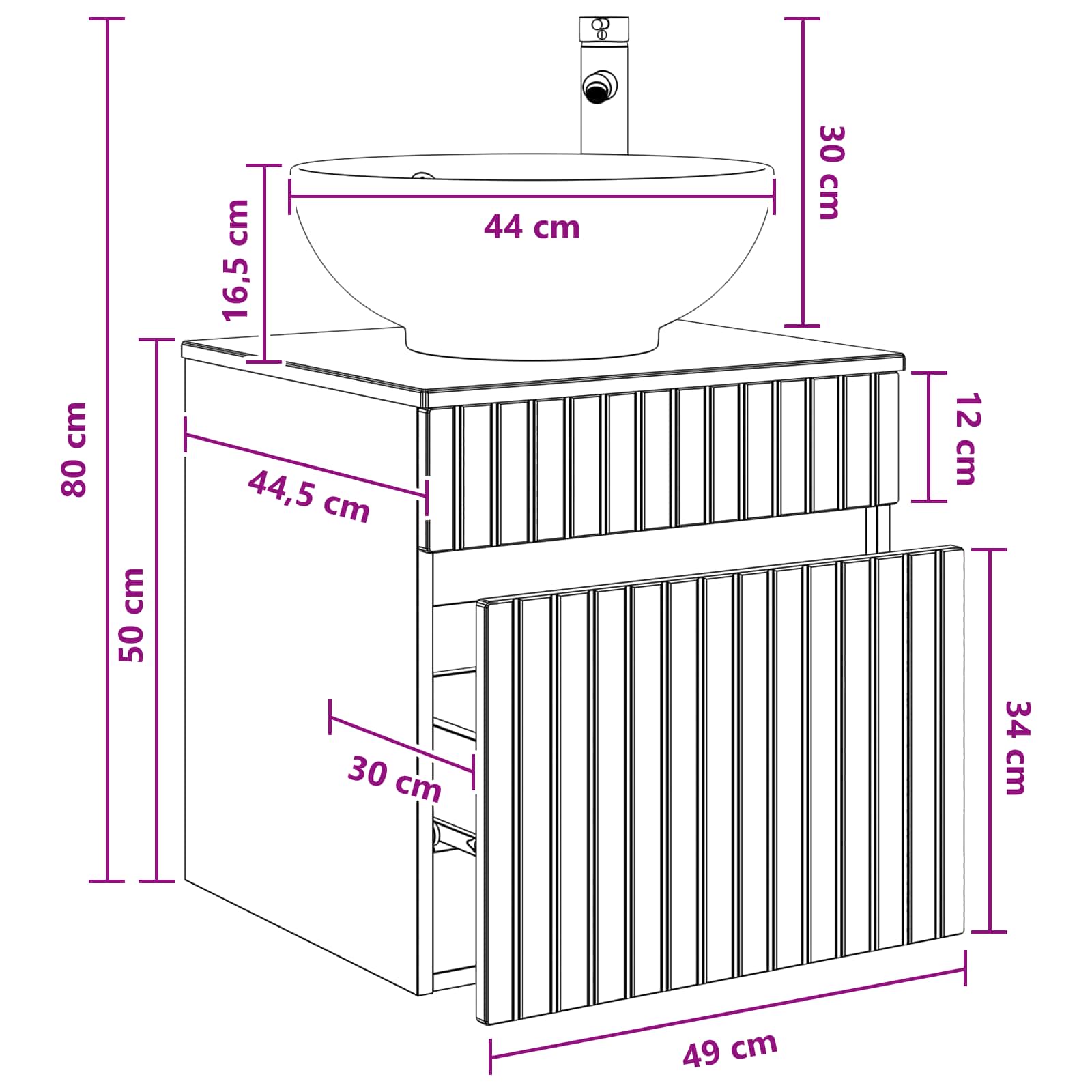 Wandgemonteerde wastafelmeubel Betongrijs 49 x 44,5 x 66,5 cm
