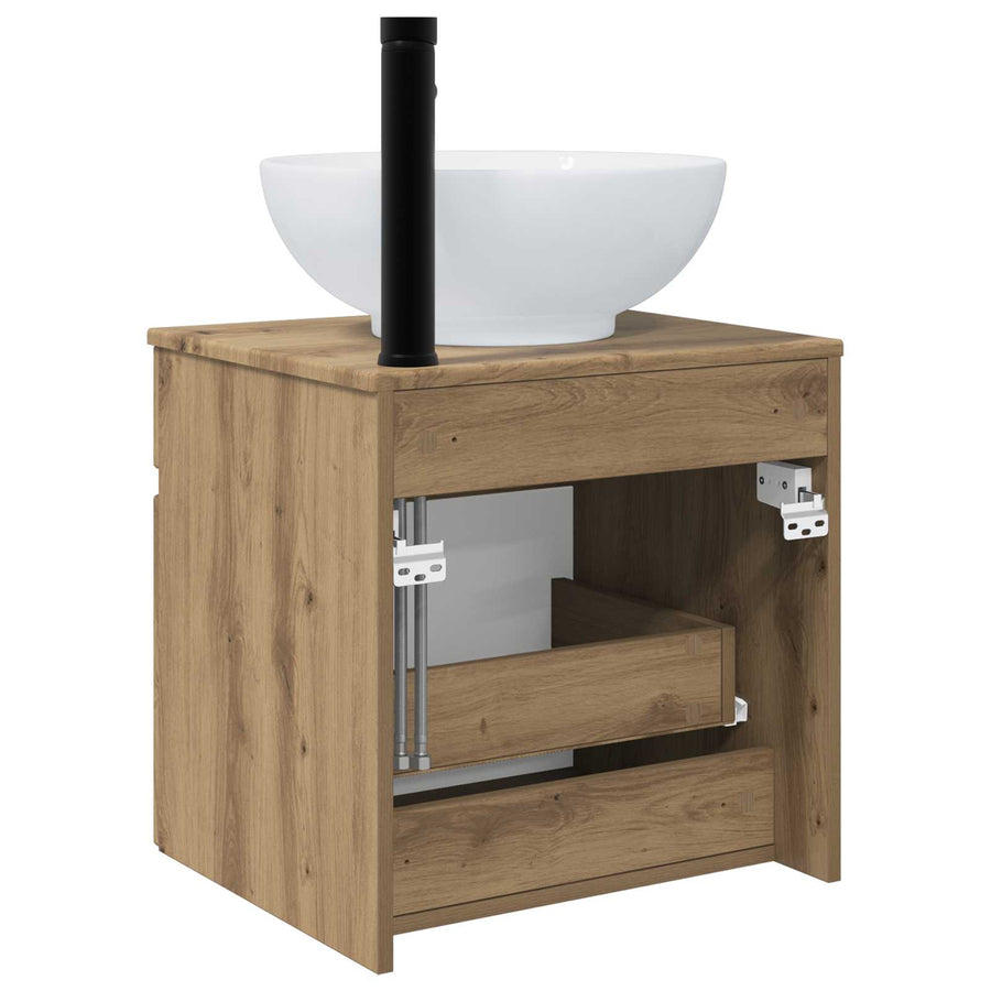 Wandgemonteerde wastafelmeubel Artisanaal eiken
