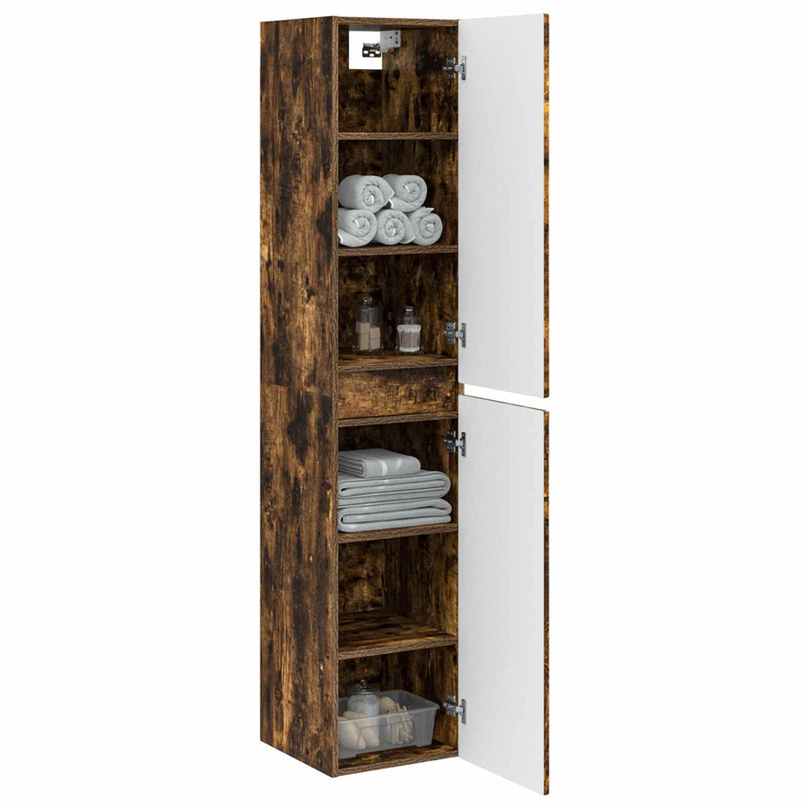 Wand Gemonteerde Badkamerkast Gerookt eiken 33 x 34,5 x 160 cm