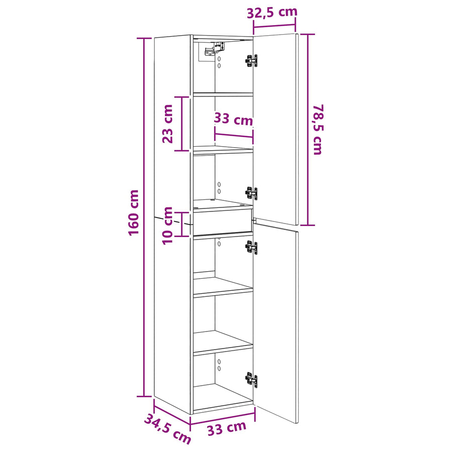 Wand Gemonteerde Badkamerkast Oud hout 33 x 34,5 x 160 cm