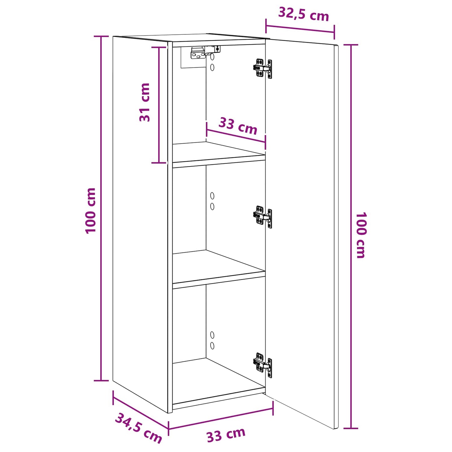 Wand Gemonteerde Badkamerkast Hoogglans Wit 33 x 34,5 x 100 cm