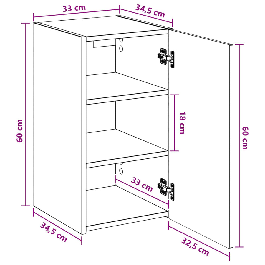 Wand Gemonteerde Badkamerkast Sonoma Eiken 33 x 34,5 x 60 cm