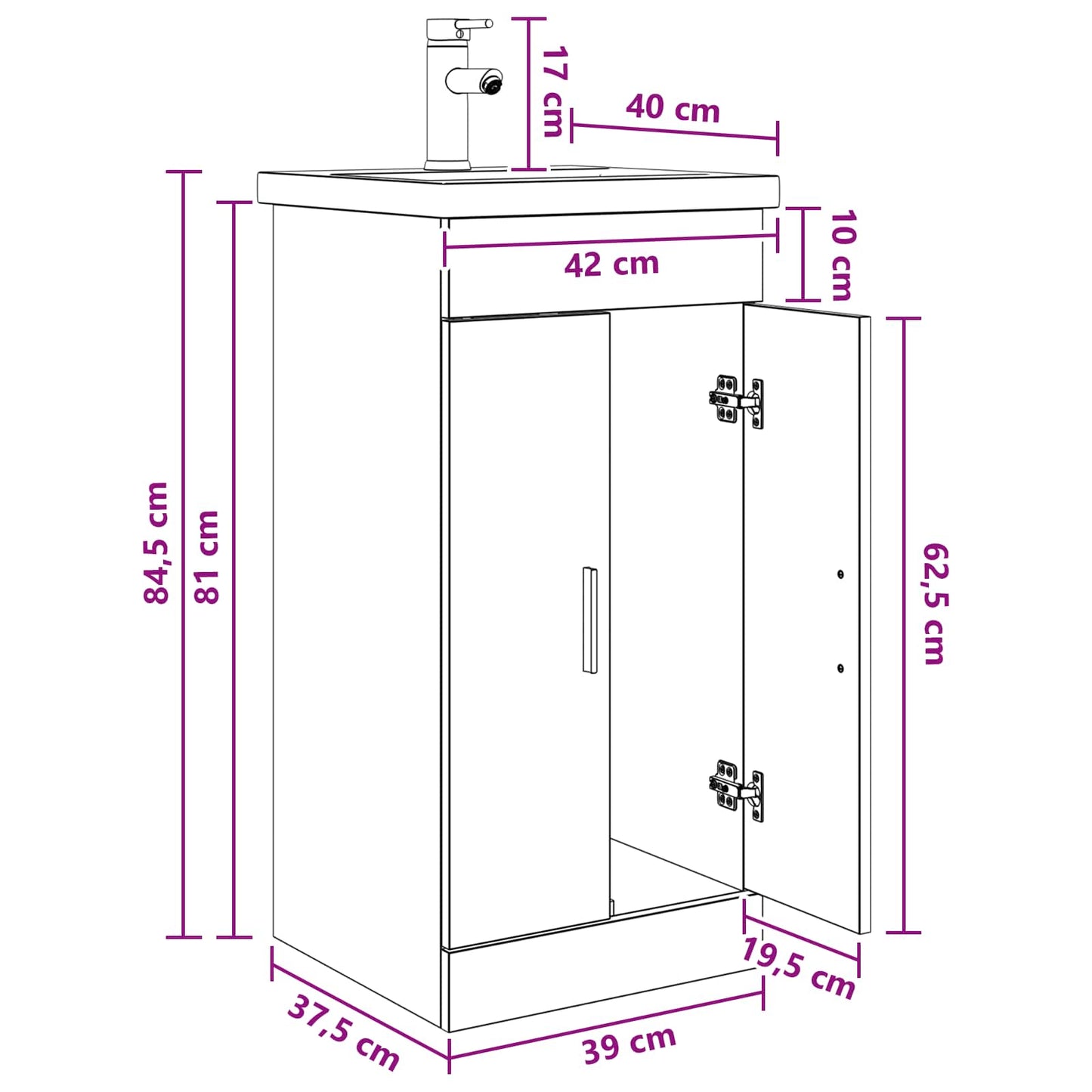 Badkamermeubel met Wasbak Wit 42 x 40 x 84,5 cm Bewerkt hout