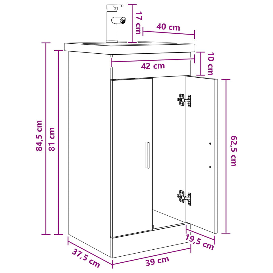 Badkamermeubel met Wasbak Betongrijs 42 x 40 x 84,5 cm