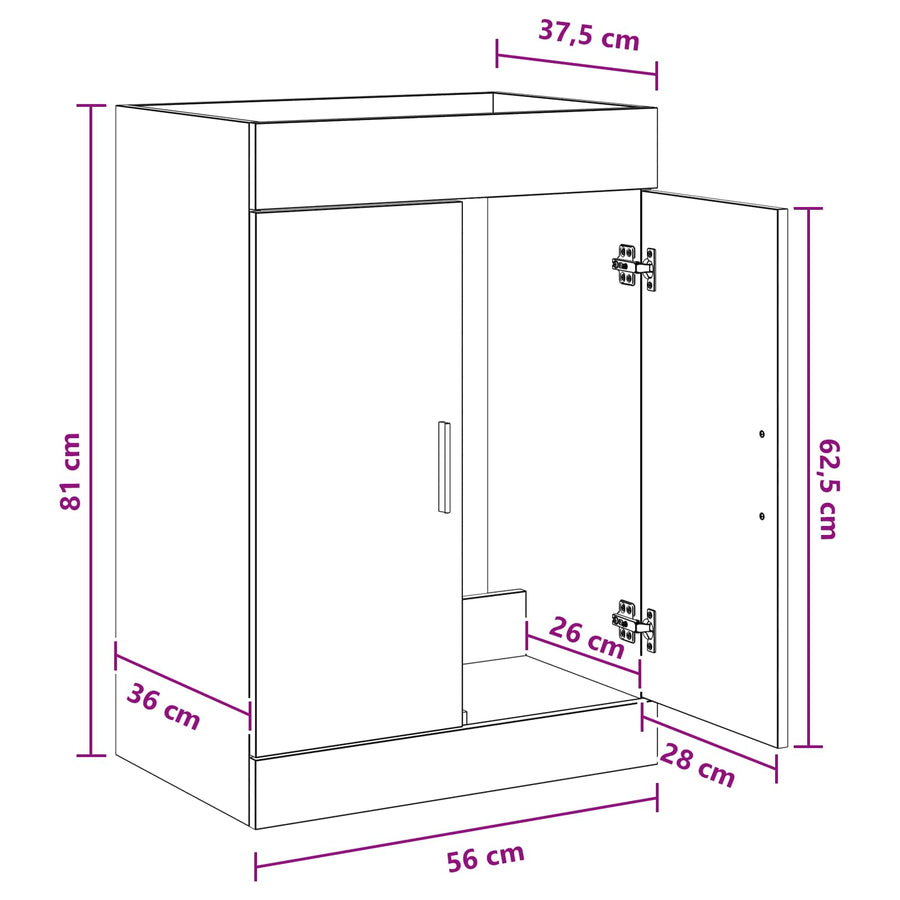 Badkamer Onder Wasbak Kast Sonoma Eiken 56 x 37,5 x 81 cm