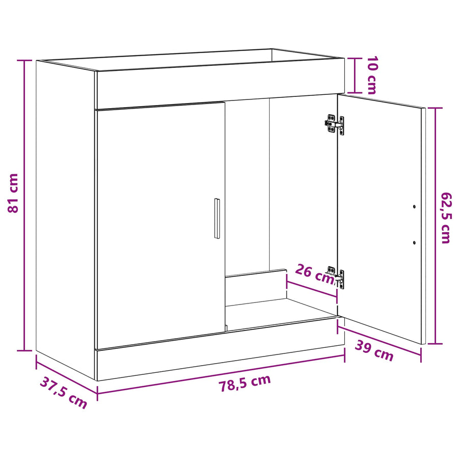 Badkamer Onder Wasbak Kast Zwart eiken 78,5 x 37,5 x 81 cm