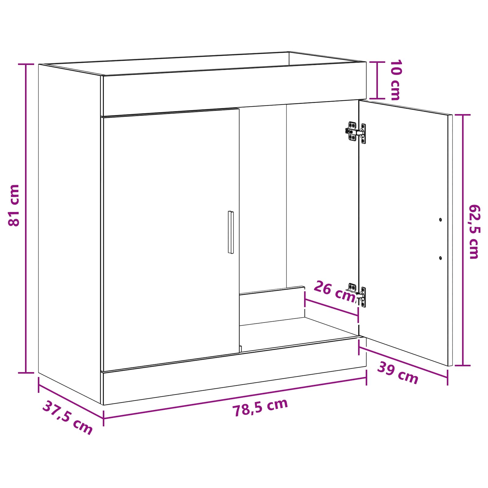 Badkamer Onder Wasbak Kast Oud hout 78,5 x 37,5 x 81 cm