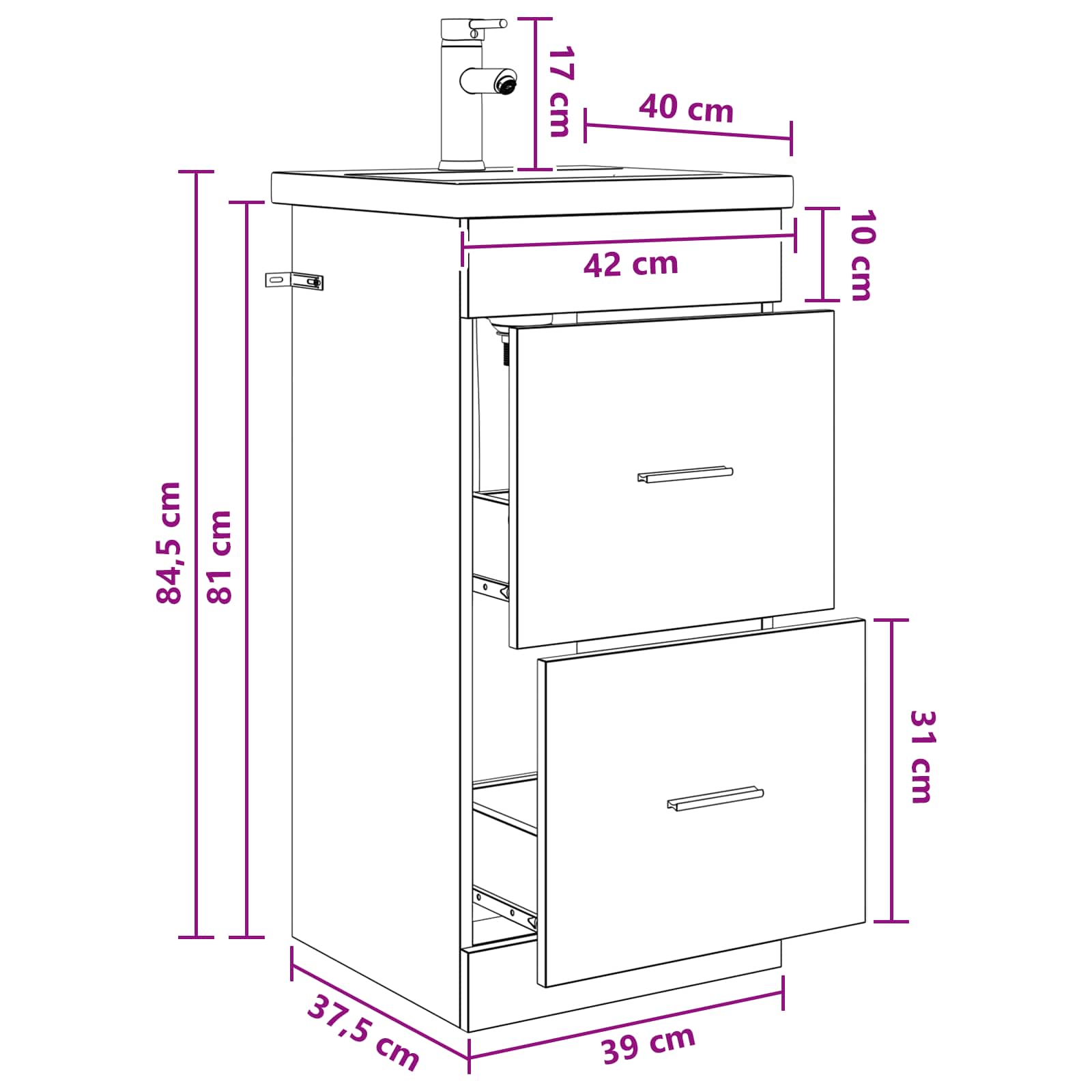 Badkamermeubel met Wasbak Wit 42 x 40 x 84,5 cm Bewerkt hout