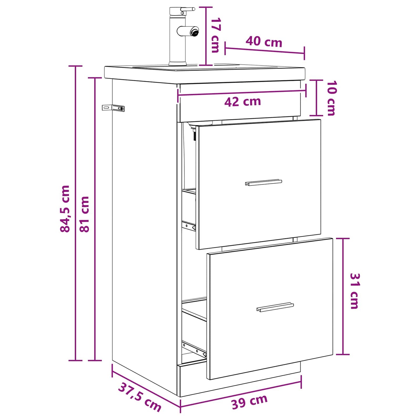 Badkamermeubel met Wasbak Grijs Sonoma 42 x 40 x 84,5 cm