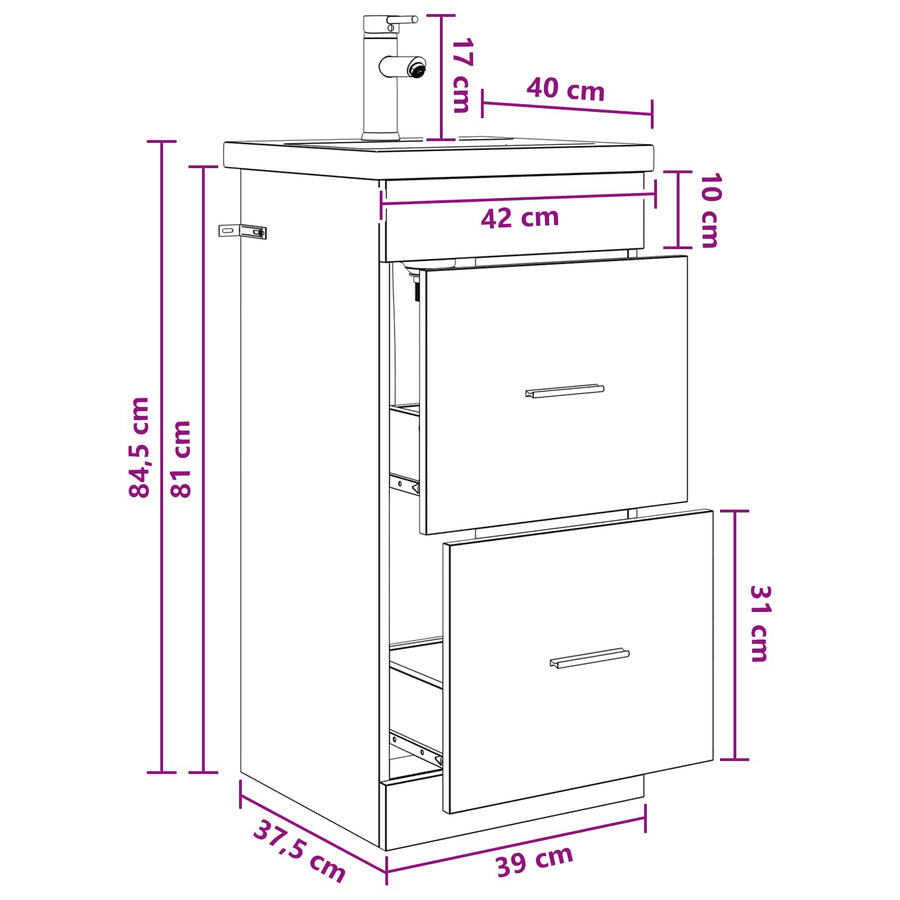 Badkamermeubel met Wasbak Oud hout 42 x 40 x 84,5 cm