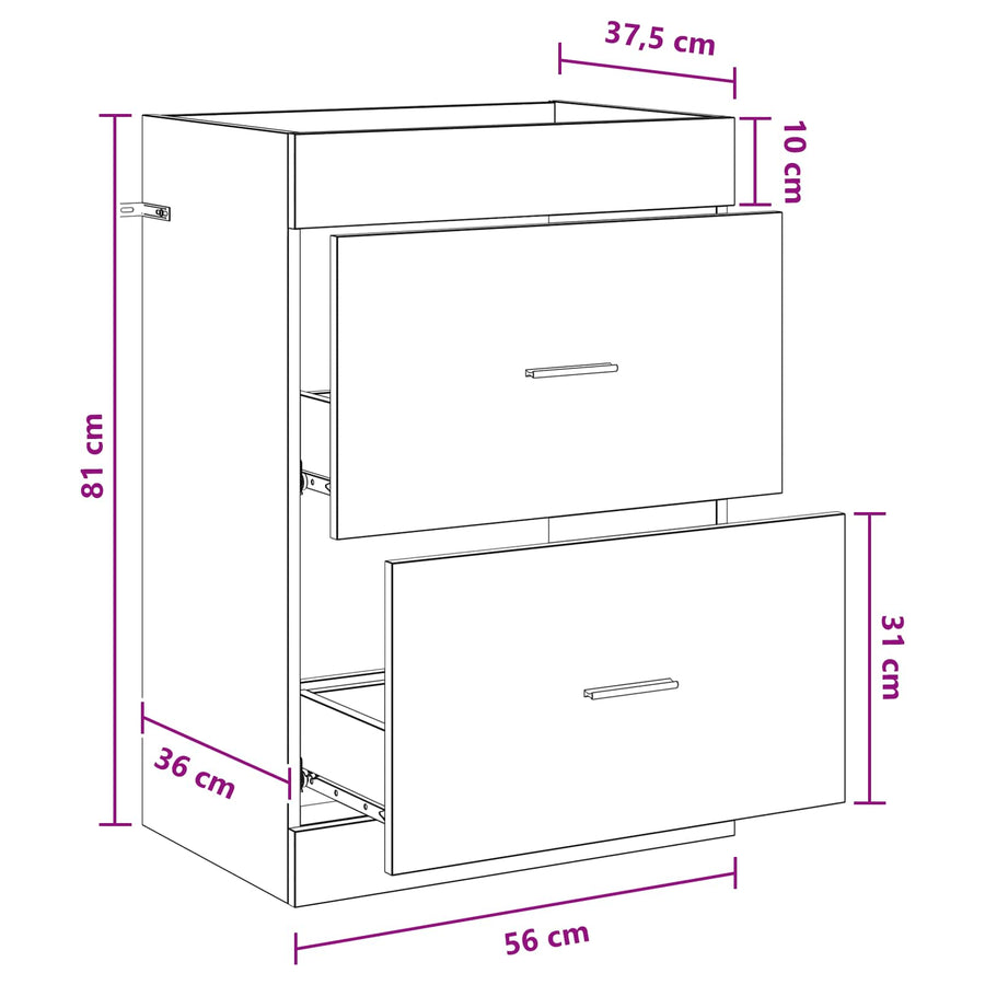 Badkamer Onder Wasbak Kast Zwart eiken 56 x 37,5 x 81 cm