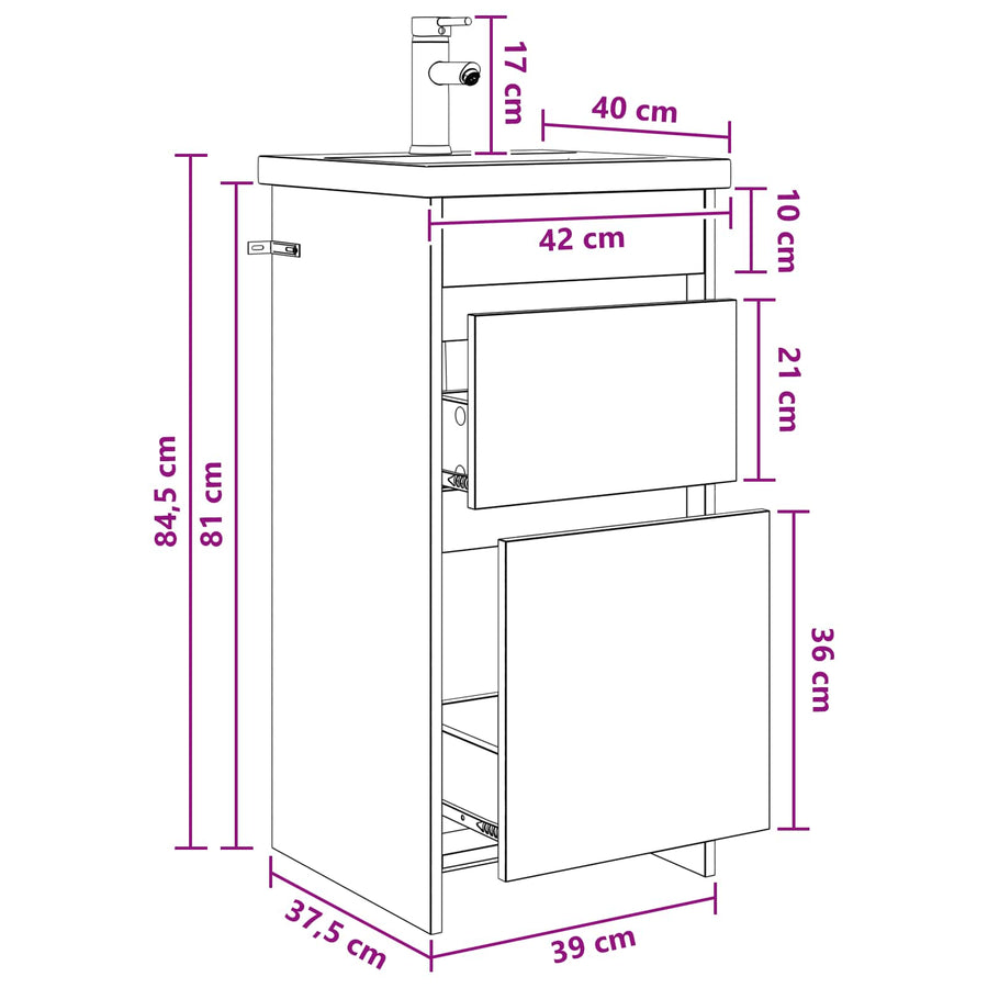 Badkamermeubel met Wasbak Sonoma Eiken 42 x 40 x 84,5 cm
