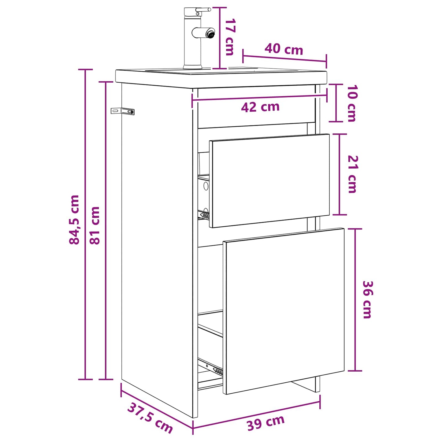 Badkamermeubel met Wasbak Betongrijs 42 x 40 x 84,5 cm
