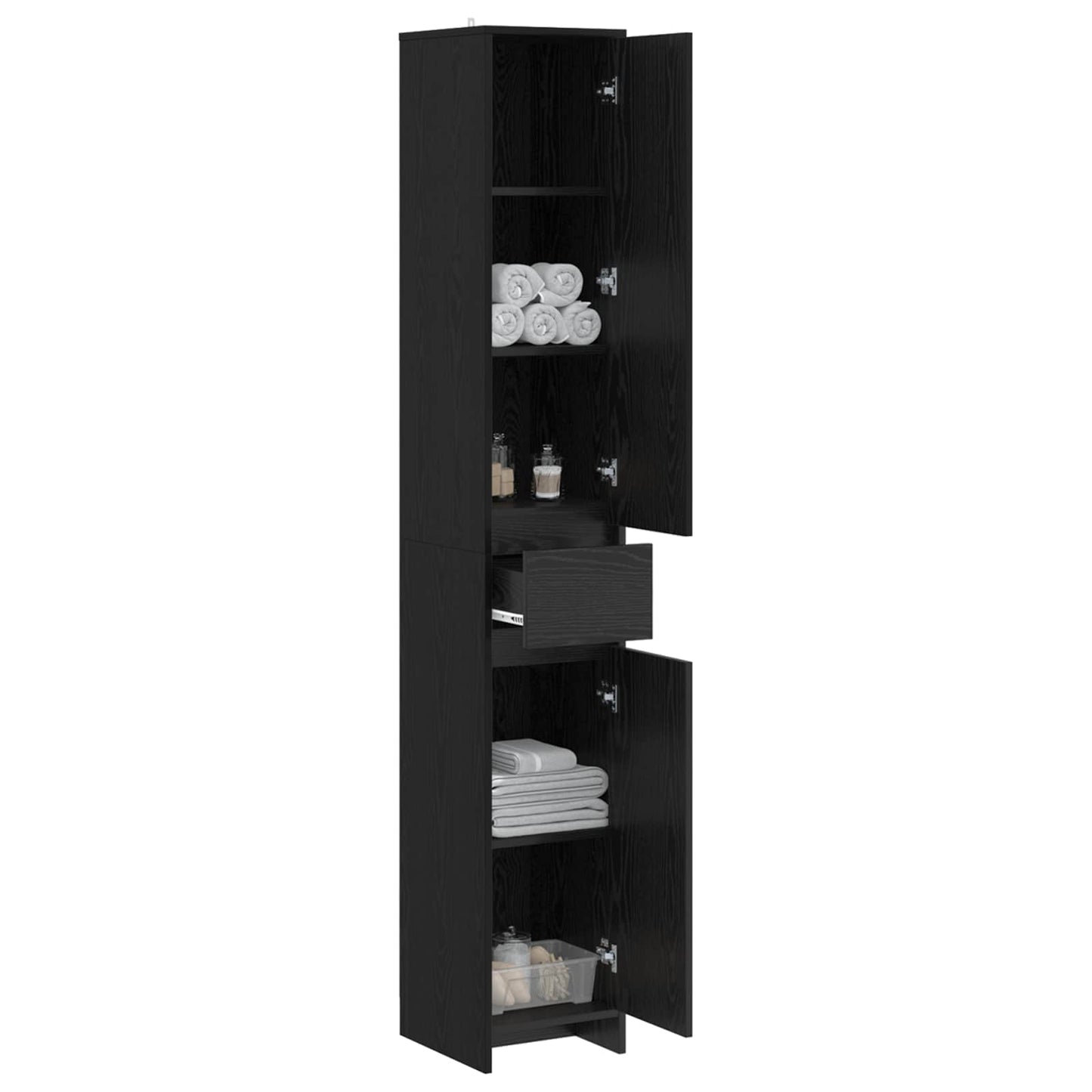 Badkamerkast Zwart eiken 30 x 33 x 190 cm Bewerkt hout